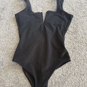 Beach Riot Black Ribbed V-Neck One-Piece Swimsuit